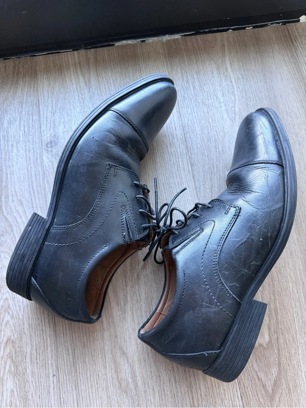 Clarks Black Leather Cap-Toe Derbys